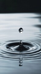Poster - A drop of water is falling into a body of water. The water is calm and still, with ripples forming around the drop. Concept of tranquility and peacefulness