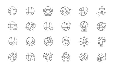 globe line icon set. for mobile and web. editable stroke.