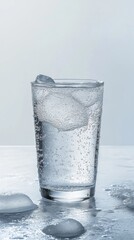 Wall Mural - A glass of water with ice cubes in it. The ice cubes are melting and the water is clear