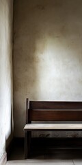 Wall Mural - a wooden bench is sitting in front of a wall. the bench is empty and the wall is covered in dirt