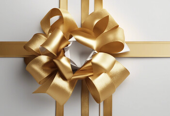 Wall Mural - Shiny golden gift bow with textured ribbon loops on a white background transparent