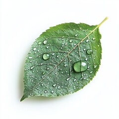Poster - A leaf with water droplets on it. The droplets are small and scattered, giving the impression of a light rain. The leaf is green and has a natural, organic feel to it