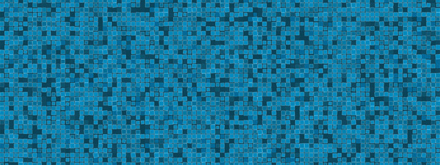 Aufkleber - Blue wall ceramic tiles. Mosaic bottom of the swimming pool. Kitchen or toilet backdrop. Square particles in shades of blue. Illustration. Texture abstract vector background.