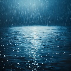 Poster - A body of water with rain falling on it. The water is calm and still, with ripples forming on the surface. The rain creates a peaceful and serene atmosphere