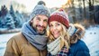 © AnastasiaStark - Happy Couple in Winter Clothing Against a Snowy Winter Landscape