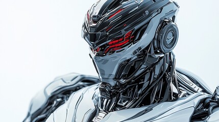 Poster - Close-up of a futuristic robot head, sleek design, metallic.