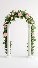 Poster - Realistic wedding arch with roses and leaves isolated on white Background