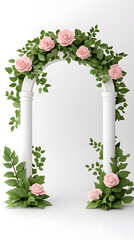 Poster - Realistic wedding arch with roses and leaves isolated on white Background