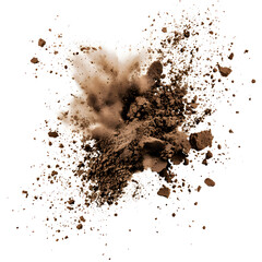 Wall Mural - Dry soil explosion side view Isolated on white background