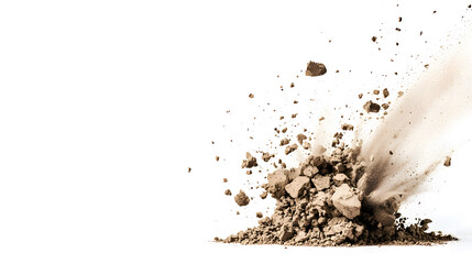 Wall Mural - Dry soil explosion side view Isolated on white background