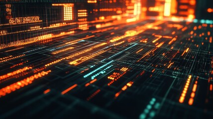 Fototapete - Glowing Data Streams in Digital Network Background
