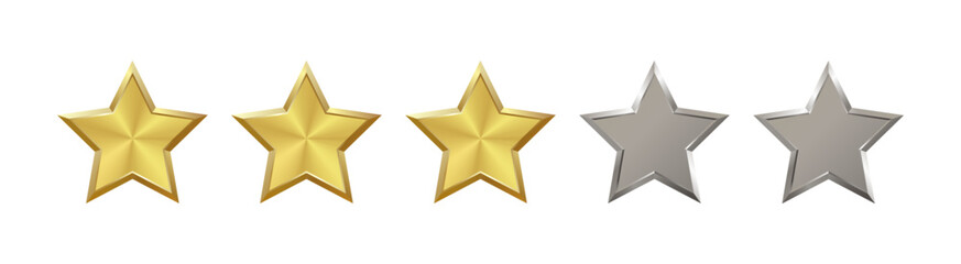 Wall Mural - level 3 out of 5 shiny realistic gold, silver star with metallic effect. five elements for medal, aw