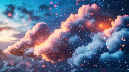 Fototapete - Layered Cloud Infrastructure with Ambient Light Effects
