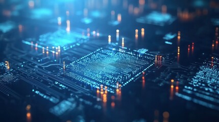 Fototapete - Quantum Computing Chip in Radiant Light Animation