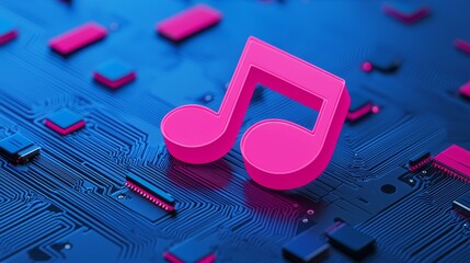 Poster - a neon light concept featuring a music symbol in pink and blue, set against a black background with 