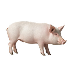 Wall Mural - A pig standing on a transparent background. Pig has textured pink skin, snout, and floppy ears. Ideal for farm or agricultural themes.