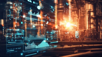 Fototapete - Bright 3D Infographics in Industrial Energy Setting