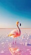 © Hungarian - Flamingo Standing in Pink Salt Lake Waters