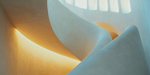 Aufkleber - This image features a stunning architectural design characterized by smooth curves and natural light. The style is modern and minimalist, perfect for creative projects. AI