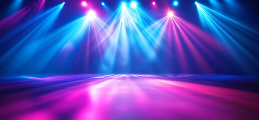 Canvas Print - Colorful stage lights illuminate an empty performance space.