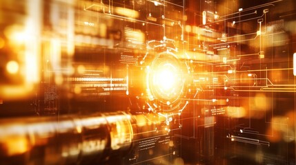 Fototapete - Warm Light Energy Focus in Industrial Infographic Style