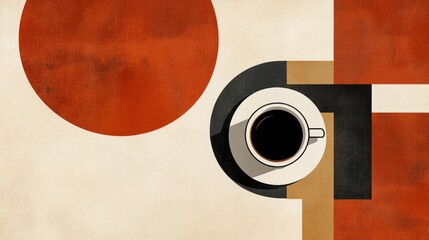 Wall Mural - Abstract art depicting a cup of coffee on a geometric background.