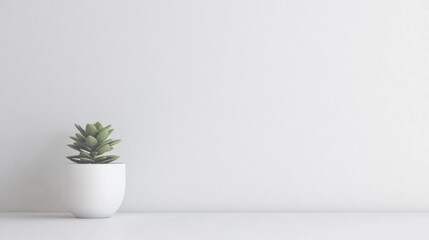 Wall Mural - Minimalist succulent plant in a white pot against a white wall. (1)