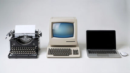 a visually compelling representation of the evolution of technology, showcasing a vintage typewriter
