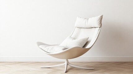 Wall Mural - Modern off-white armchair with cushions against a white wall.