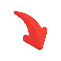 Leinwandbilder - Red arrow in downward motion projecting failing and decreasing movement. Red glossy arrow icon design. Vector illustration.