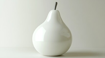 Wall Mural - Glossy white pear-shaped ceramic object on white background.