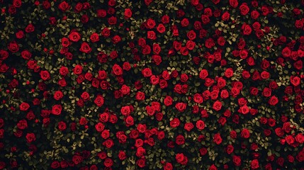 Wall Mural - Natural fresh red roses flowers pattern wallpaper. top view, Red rose flower wall background.
