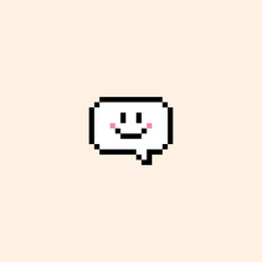 Poster - Smiling speech bubble emoji. Pixel art icon. Retro sticker. Editable pixel vector illustration. Cute badge. Game abstract element. Y2k modern geometric shape for collage, poster. Mood of 90s