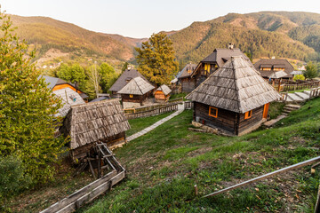 Wall Mural - Wooden houses of Drvengrad (Kustendorf) settlement near Mokra Gora, Serbia