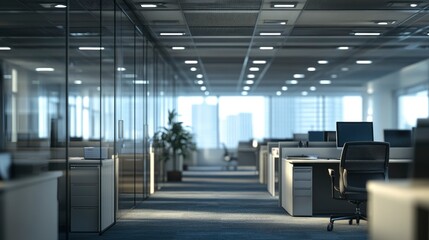 Wall Mural - Blurred empty open space office. Abstract light bokeh at office interior background for design.