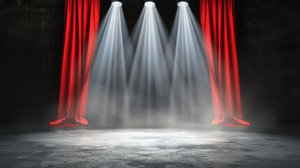 Wall Mural - experience the allure of theatrical drama with a stage draped in red, spotlight shining through a my