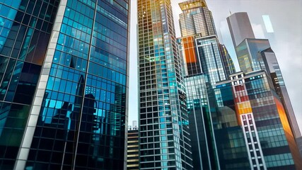 Aufkleber - Downtown city skyscrapers, tall glass and steel office buildings reflecting the urban skyline