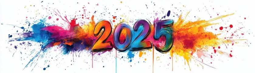 Wall Mural - Colorful Abstract Paint Splatter 2025 New Year Design