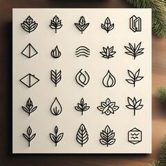 a sheet of modern minimal logos, fine line