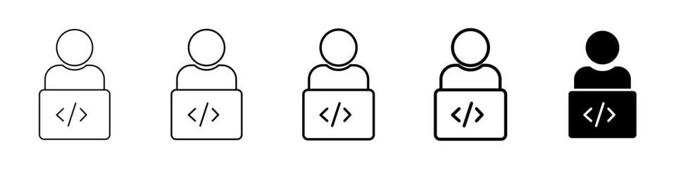 programmer icon simple thin line logo set