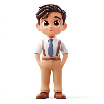 A charming 3D rendered image of a young boy dressed in business attire. He looks confident and happy. Adorable 3d character Actor