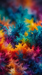 Wall Mural - Vibrant colors blend together in a mesmerizing pattern resembling coral reefs. The interplay of blues, oranges, and reds creates a dynamic and captivating visual effect.