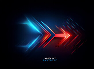 Aufkleber - Glowing red and blue arrow design on a dark background.  Abstract, dynamic, and futuristic, it suggests speed and direction.