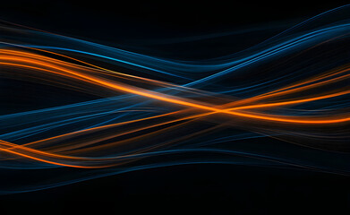 Poster - abstract swirling blue and orange light trails on black background