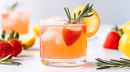 Wall Mural - Refreshing strawberry rosemary lemonade in glass.