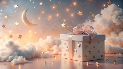 Wall Mural - Celestial Gift Box on a Cloud with Stars and Moon