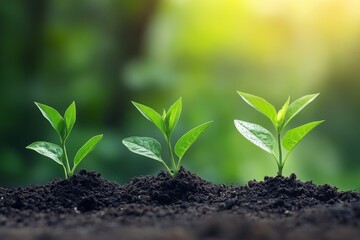 Poster - Three young plants growing in soil, showcasing growth stages.