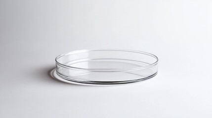 Poster - A perfectly detailed glass petri dish, viewed in side profile on a crisp white backdrop, highlighting its sterile, scientific nature