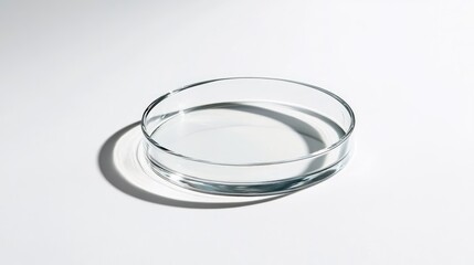 Poster - A petri dish from the side, placed on a clean white backdrop, showcasing its perfect circular form and reflecting the simplicity of scientific study