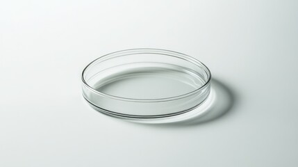 Poster - A petri dish from the side, placed on a clean white backdrop, showcasing its perfect circular form and reflecting the simplicity of scientific study